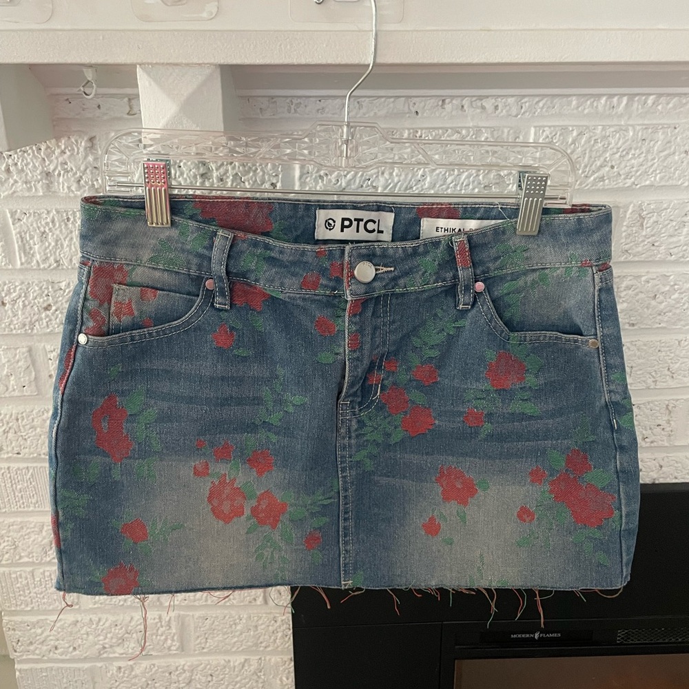 PTCL Ethikal Brand Women's Floral Denim Mini Skirt - Size M